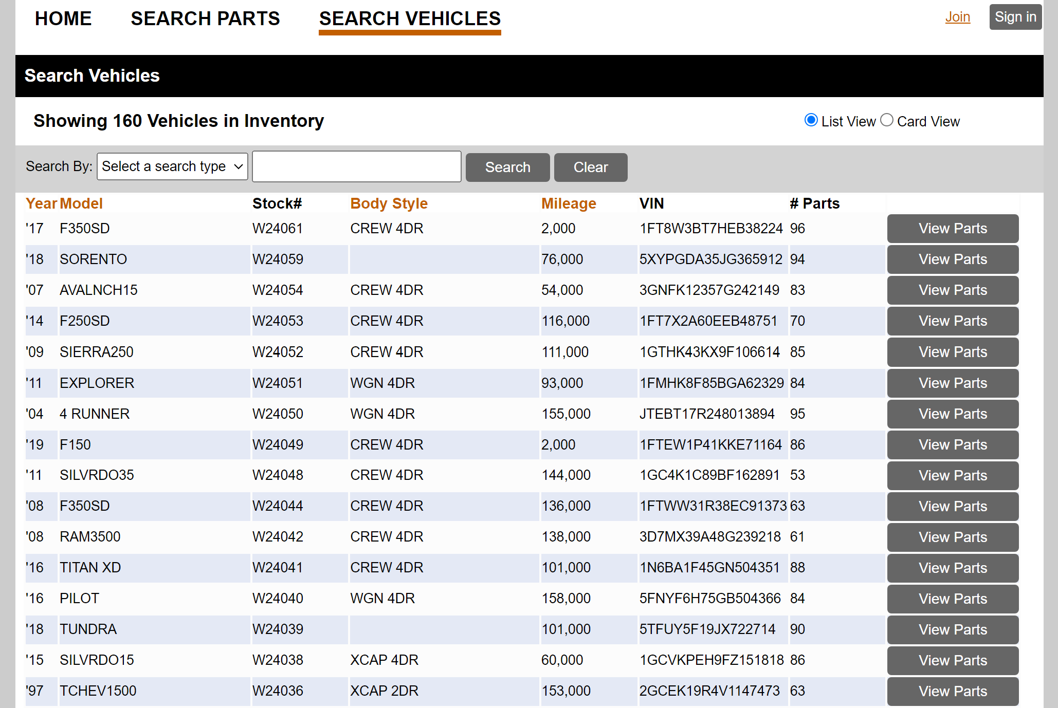 Jasper and Western Online Inventory of Auto Parts